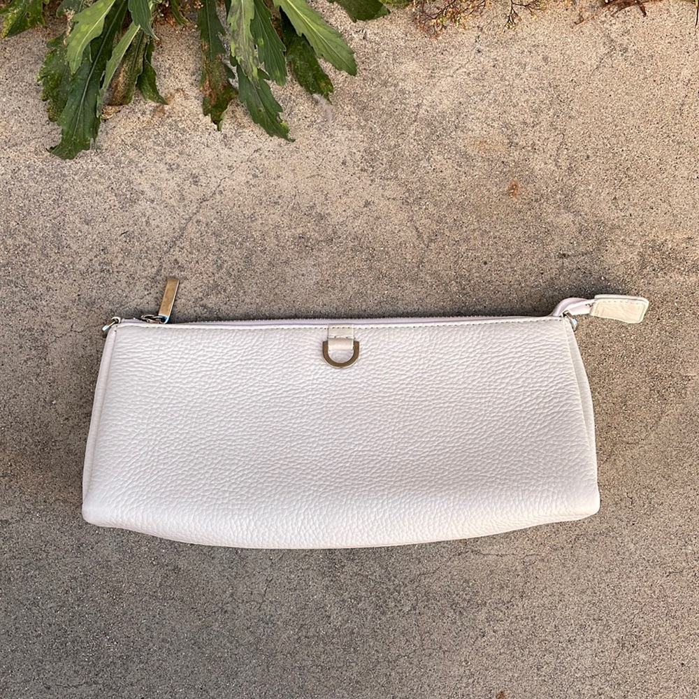 White Leather Rectangular Bag, Silver Zipper Hard… - image 1